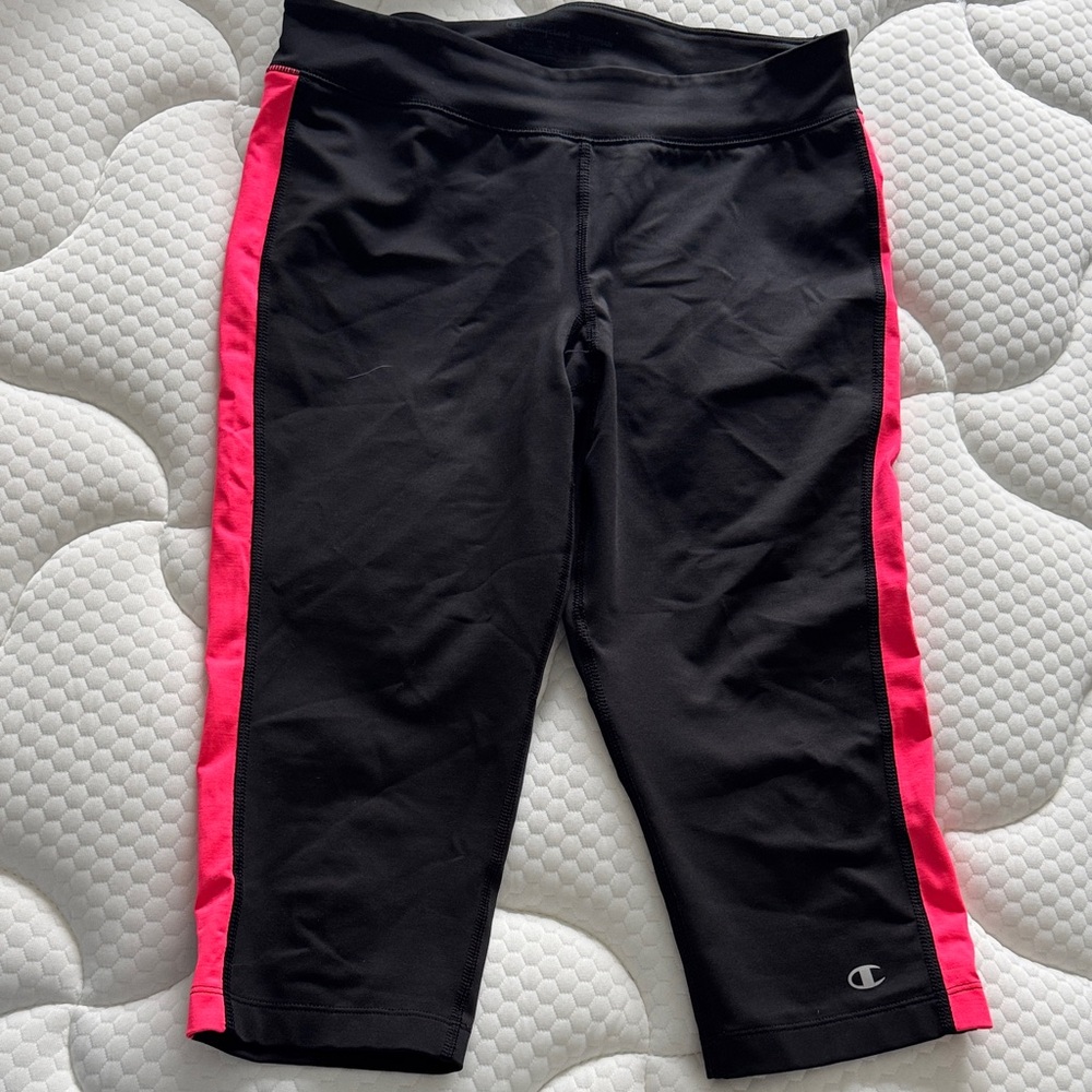 Champion Black Leggings with Pink Stripes